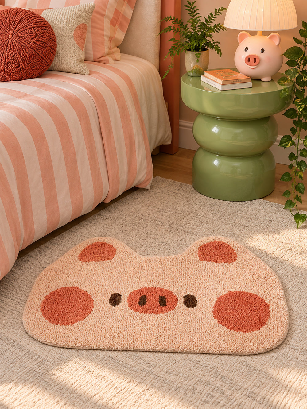 Blushing Piglet Face Bath Mat — Bedside close-up
