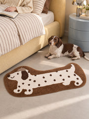 Long Dachshund Shaped Runner Rug - Spotted — bedroom scene