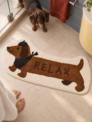 Long Dachshund Shaped Runner Rug - Spotted — bathroom context detail