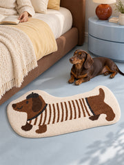 Long Dachshund Shaped Runner Rug - Spotted — bedroom scene