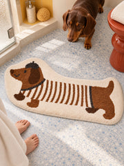 Long Dachshund Shaped Runner Rug - Spotted — bathroom context detail